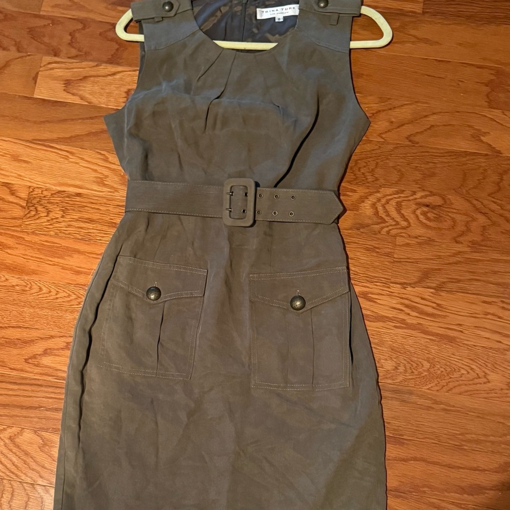 Trina Turk Green Sheath Midi Dress Crew Neck Sleeveless